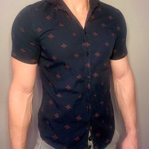 Gucci Men's Blue Bee Star Cotton Duke Shirt